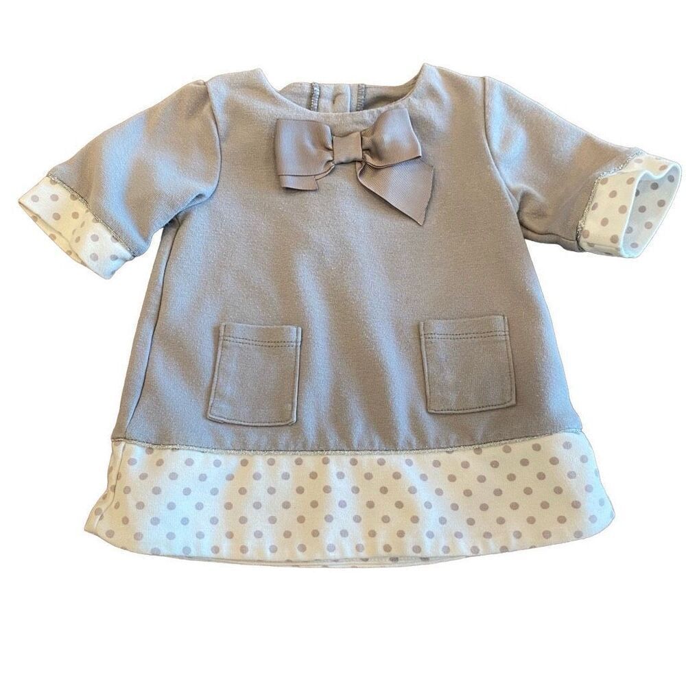 Jillian’s Closet Gray Dress Polka Dot Trim Infant Size 6-9 Months